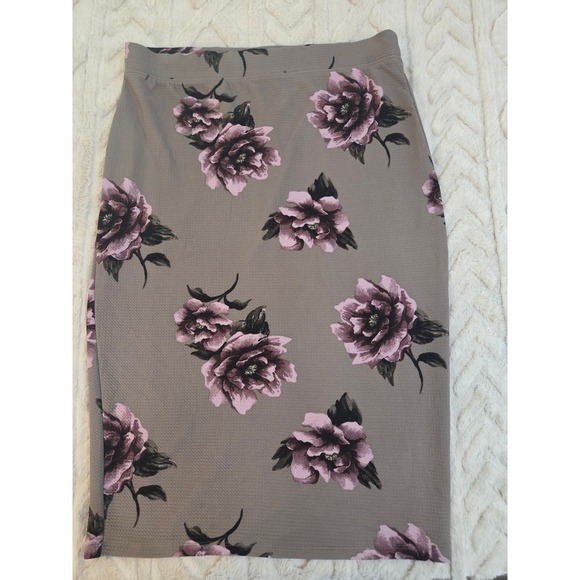 iris Dresses & Skirts - Iris Floral Pencil Skirt XL Taupe Grey Purple Rose Textured Bodycon Midi Skirt